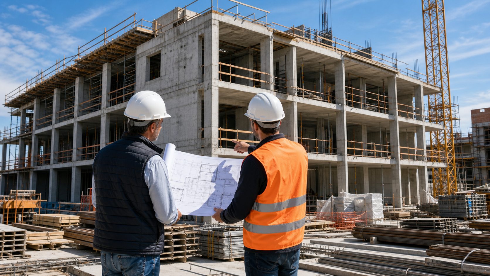 Cantiere edile organizzato per lavori civili e industriali