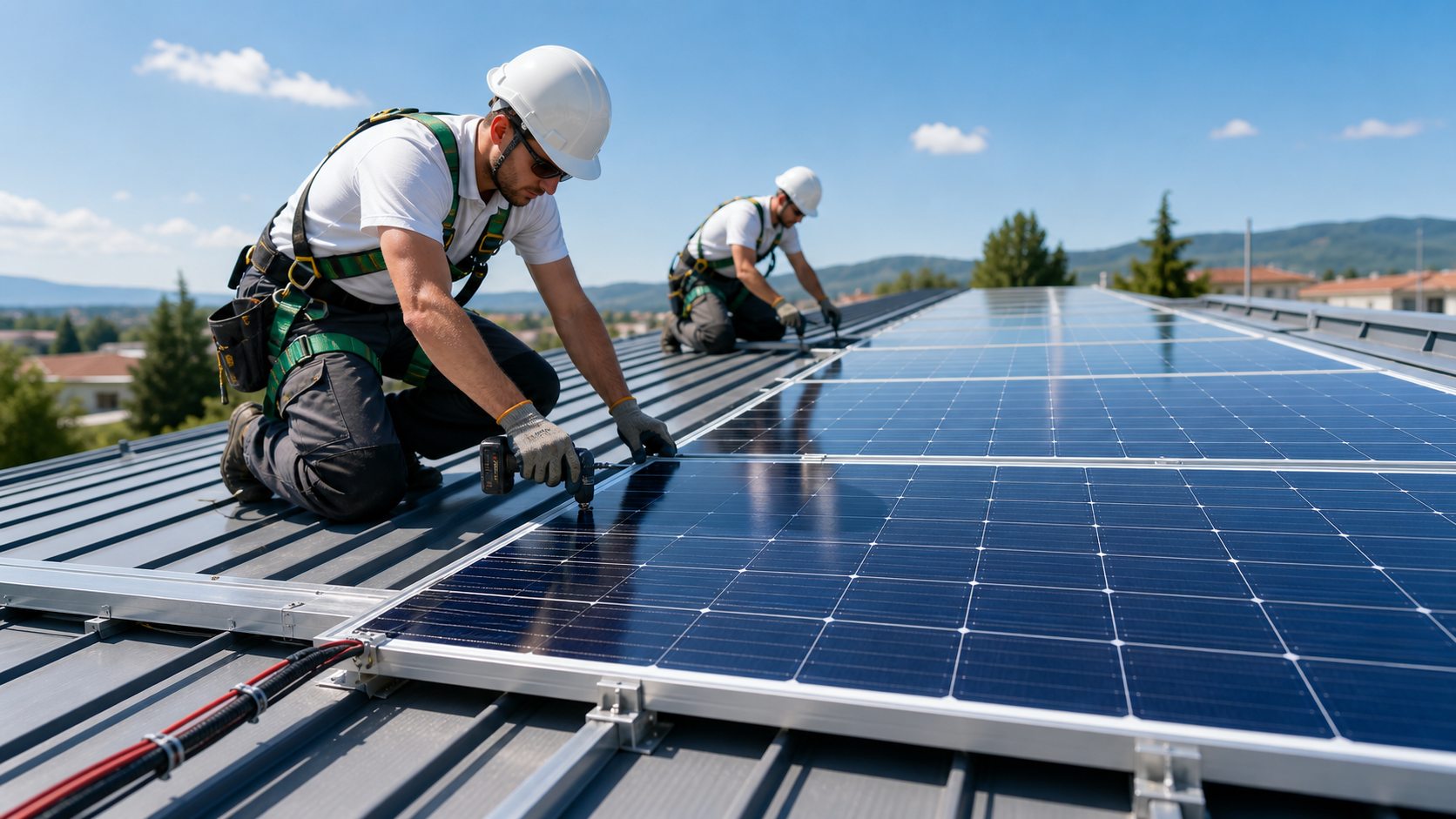 Installazione di pannelli fotovoltaici su una copertura moderna